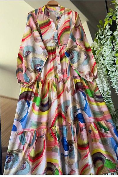 TrendParis Colorful Half Placket Full Length Dress