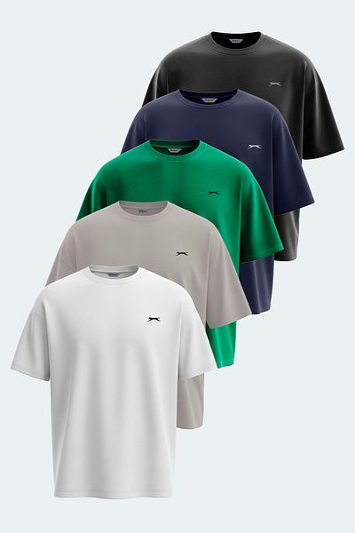Slazenger Kaiser Set of 5 Men's T-Shirts White - Black - Stone Gray - Navy Blue - Dark Green