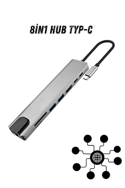Teknoşık 8 Portlu USB Hub – HDMI, Ethernet, USB 3.0, SD Kart Girişi, Çoklu Ba...