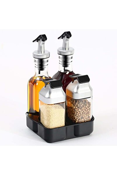 divendi-ro Spice and olive oil containers set, 5 pieces, with holder, glass, plastic and stainless steel