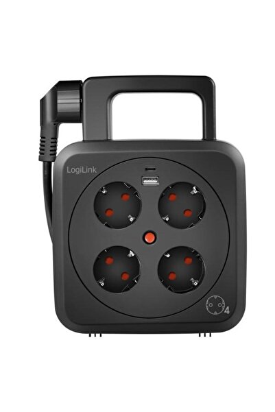 LogiLink Rolă de extensie LPS 504, 4 mufe, 1x USB-C PD 3.0, 1x USB-A QC 3.0, protecție la supraîncărcare, I