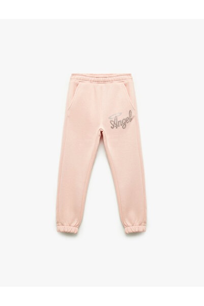 Koton Raised Stone Detailed Printed Jogger Pink Girl's Sweatpants 6Wkg40042Ak