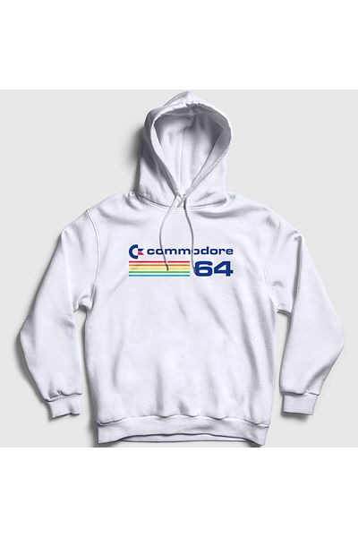 Presmono Unisex White Vintage Atari Logo Commodore 64 Hooded Sweatshirt 569803Tt