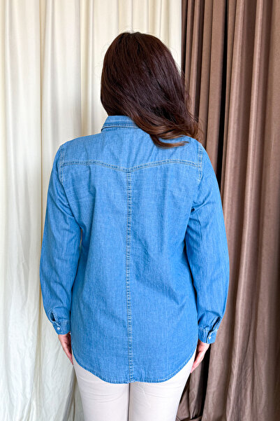 ModaPlaza Women's Plus Size Denim Shirt 20318