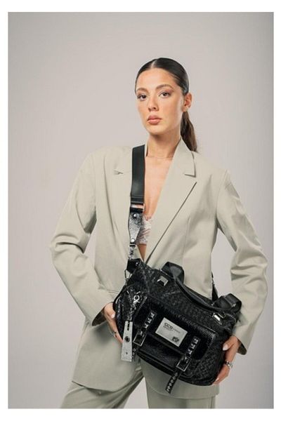 Aemido Wawin Black Skin Shoulder Bag