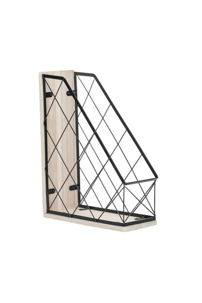 divendi-ro Metal File Holder, with Wooden Base, 27.5x10x34cm, black/brown