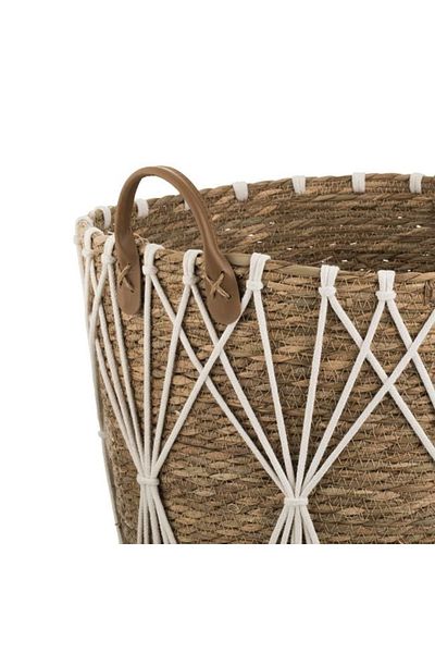 divendi-ro Braided basket with drawstring and handles, diameter 36x35cm, beige