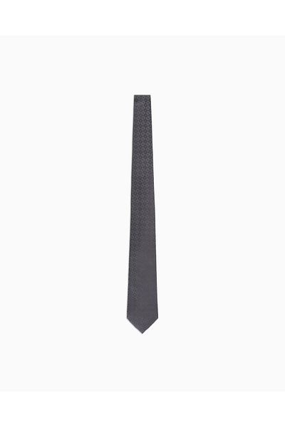 Emporio Armani Men's Pure Silk Fabric Square Eagle Pattern Gray Tie 340075 2R612-00041