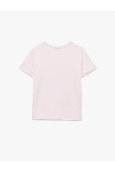 Koton Cotton Short Sleeve Bow Printed Brooch Detailed T-Shirt