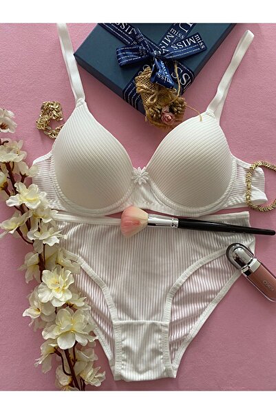 Ebru Silicone Jacquard Micro Waterway Underwire (Wire) Unpadded Bra Panty Set...