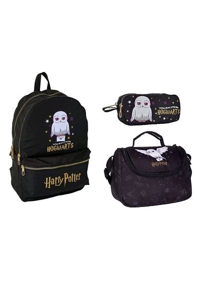 GENC DIJITAL BASKI Harry Potter Black School Bag,Lunch Bag and Pencil Case