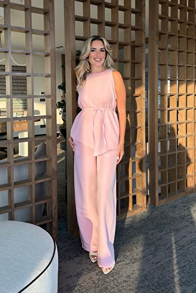 Laluvia Pink Asymmetrical Blouse Pants Set - 8784