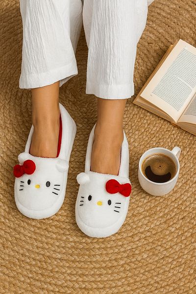 STOCON Girl's Plush House Slippers with Hello Kitty Figure – Soft, Non-Slip and Warm Women's Slippers Stc1141
