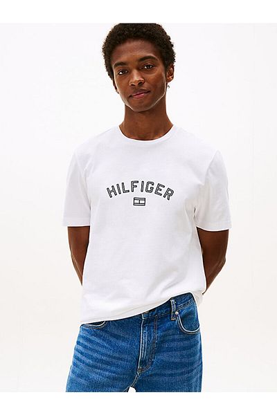 Tommy Hilfiger Men's Regular Fit Cotton Logo Printed Cotton Round Neck Short Sleeve White T-Shirt Mw0Mw39357-Y