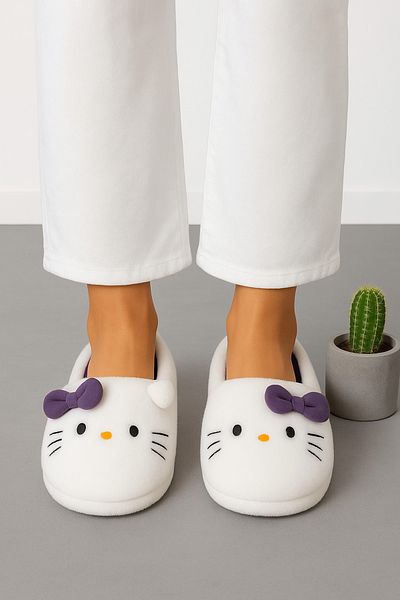 STOCON Girl's Plush House Slippers with Hello Kitty Figure – Soft, Non-Slip and Warm Women's Slippers Stc1141