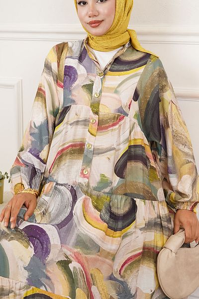 TrendParis Colorful Half Placket Full Length Dress