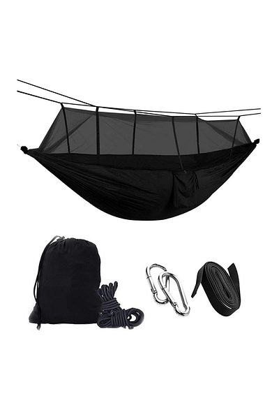 divendi-ro Tourist nylon hammock with mosquito net in black color size 260 cm x 140 cm