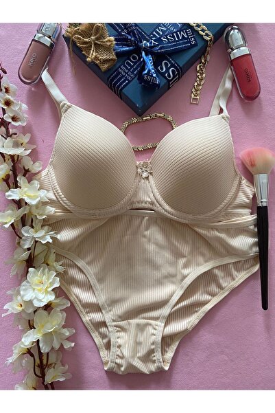 Ebru Silicone Jacquard Micro Waterway Underwire (Wire) Unpadded Bra Panty Set...