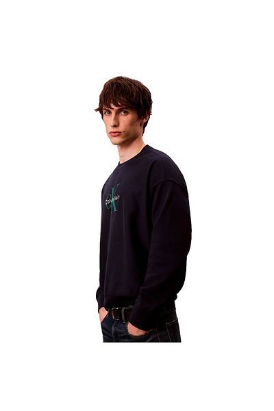 Calvin Klein Men's 100% Cotton Ck Logo Round Neck Long Sleeve Blue Sweatshirt Lv04Rd242G-Cef