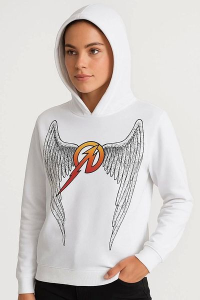 Silerra Metallica Two Thread Hoodie Front and Back Printed Hoodie - White