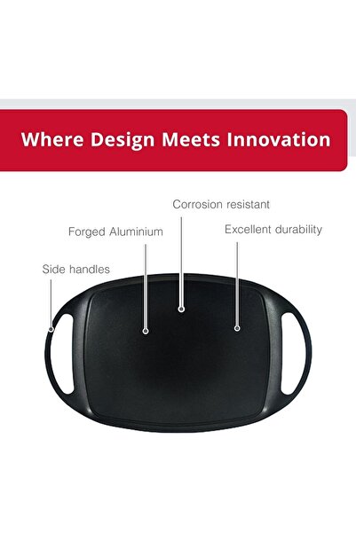 divendi-ro Hob with handles, Teflon, compatible with induction, electric or gas hobs, 36.9x24.6x4 cm, black