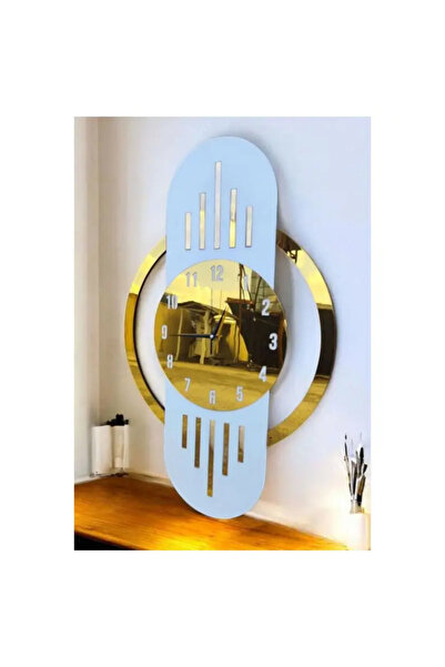 Vuslat Hediyelik Dekoratif duvar Saati Modern Ahşap Hediyelik Sessiz Duvar Saati Aynalı Pleksi Dekor 50x27 cm