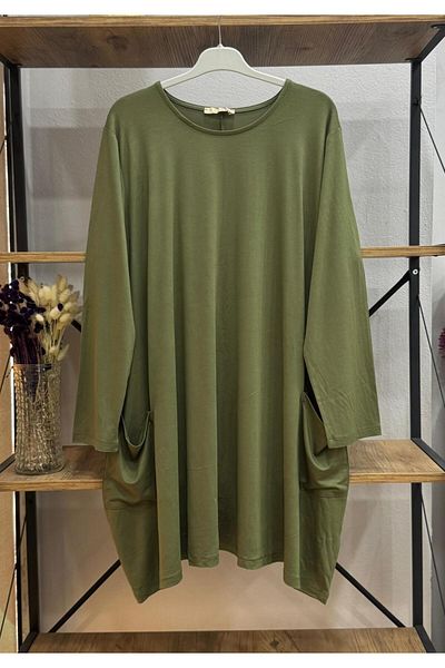 ÖZNE BUTİK Women's 100% Cotton Lycra Pocket Detail A-Line Combed Cotton Tunic