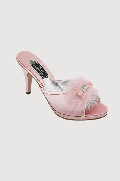vory Papuci de casă pentru femei, roz pudrat, cu toc, cu detaliu de piatră pă...