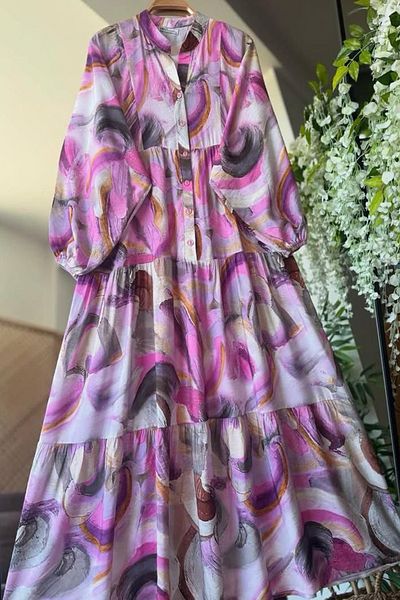 TrendParis Colorful Half Placket Full Length Dress
