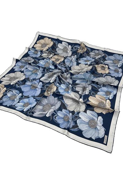 Armine Silk Scarf 2026 Winter - 9403-83 Navy Blue Blue Gray Twill