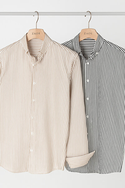zaos fashion Set avantajos de 2 cămăși bărbătești cu dungi în diagonală