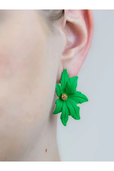 BirYıldızOl Vintage Flower Earrings with Design Enamel Detail
