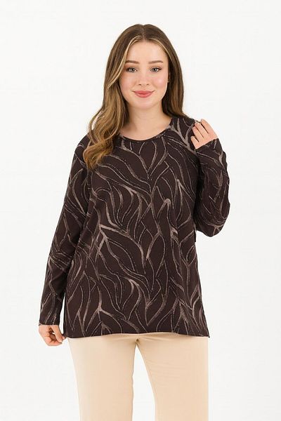 Ravencia Women's medium age and over patterned Stretch Fabric brown Slit mother combed cotton blouse