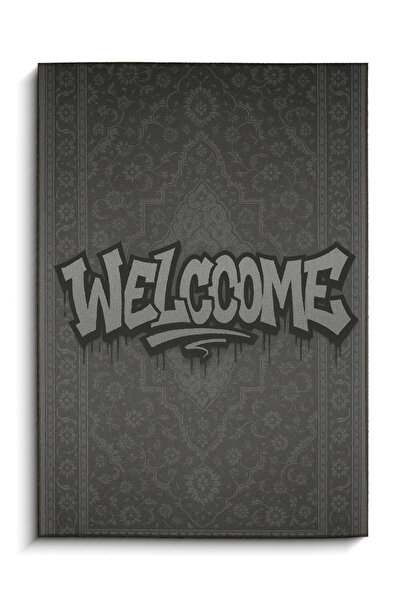 Rugs Modern Halı سجادة ديكور عصرية من MOSSO بتصميم رمادي مع نقوش وكتابة 'Welc...