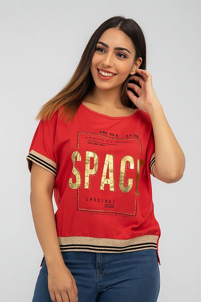FOR WOMEN Girls' Red SPACE Print T-Shirt