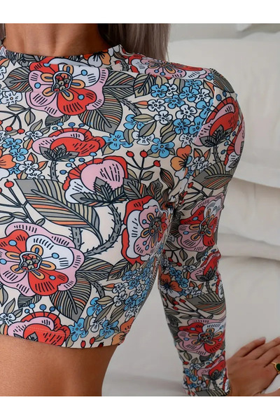 eybetsa Kadınlar için Mütevazı Çiçek Desenli göğüs pedli İki Parçalı Mayo