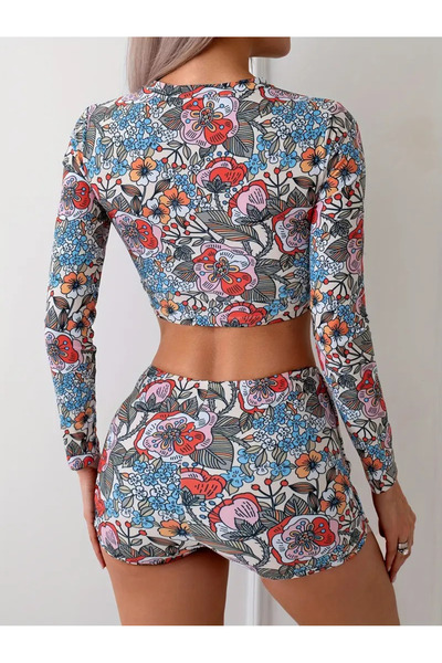 eybetsa Kadınlar için Mütevazı Çiçek Desenli göğüs pedli İki Parçalı Mayo