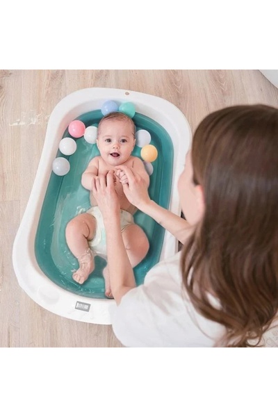 divendi-ro Cadă de baie pliabilă, pentru bebeluși, cu termometru digital, dimensiuni 81x45x21,5cm, alb-verde