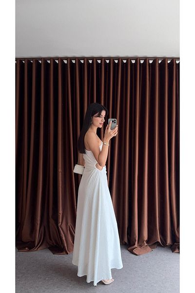 HAZELANNA White Dress with One Shoulder Waist Detail