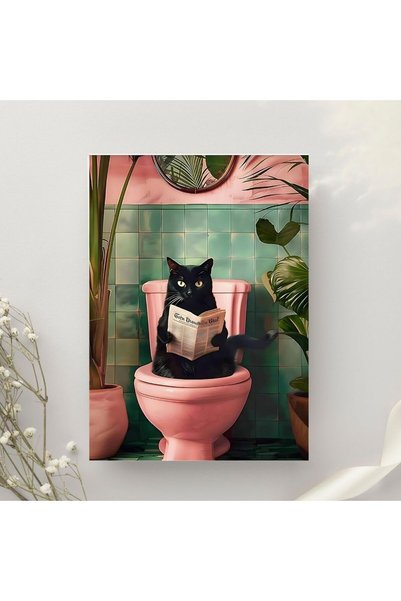 Çılgıntrend „Poster de perete cu pisica neagră care citeste ziarele pe toaletă – Design decorativ distractiv-fără cadru