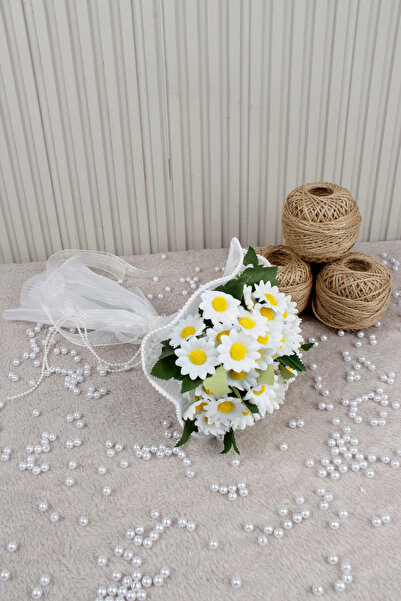Mortex Beyaz Papatya Çiçekli Gelin Çiçeği, Buketi – Nişan, Söz, Düğün, Nikah,...