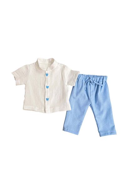 KidsMagazin Light Blue Muslin Outfit for Baby Boy