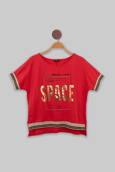 FOR WOMEN Girls' Red SPACE Print T-Shirt