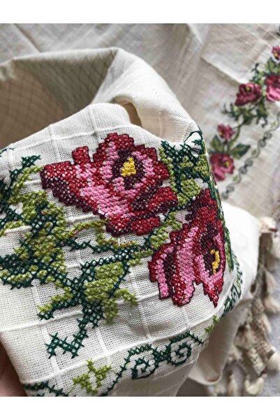 DENBU TEKSTİL Κόκκινο κεντητό βαμβακερό ύφασμα δαντέλας χειροποίητο κεντητό ύφασμα σκίαστρο κουρτίνα Buldan Bodrum İşi