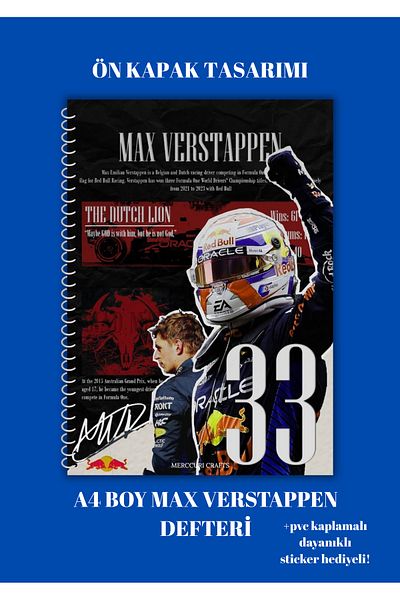 merccuri crafts Max Verstappen A4 Spiral School Notebook 50 Sheets - Check Pvc Coating Waterproof