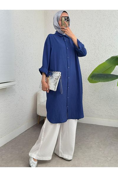 Modamorfo Oval Cut Karash Long Casual Tunic -Indigo