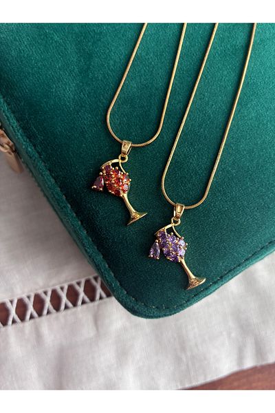 Miltonia Zircon Stone Wine Glass Steel Necklace
