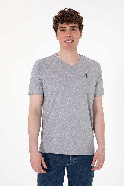 U.S. Polo Assn. Men's Grey V-Neck T-Shirt with Embroidered Logo