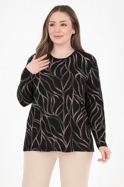 Ravencia Women's medium age and over print patterned glittery Stretch Fabric Slit black mother combed cotton blouse