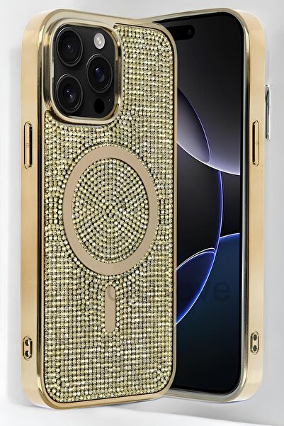 TechTrove iPhone 15 Pro Max Kılıf Magsafe Özellikli Parlak Mozaik Taşlı Diamo...